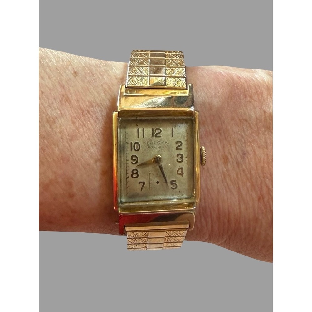 Vintage Bulova 10KG Filled Tank Watch 21J Manual Wind USA Fifth Ave Parts/Repair